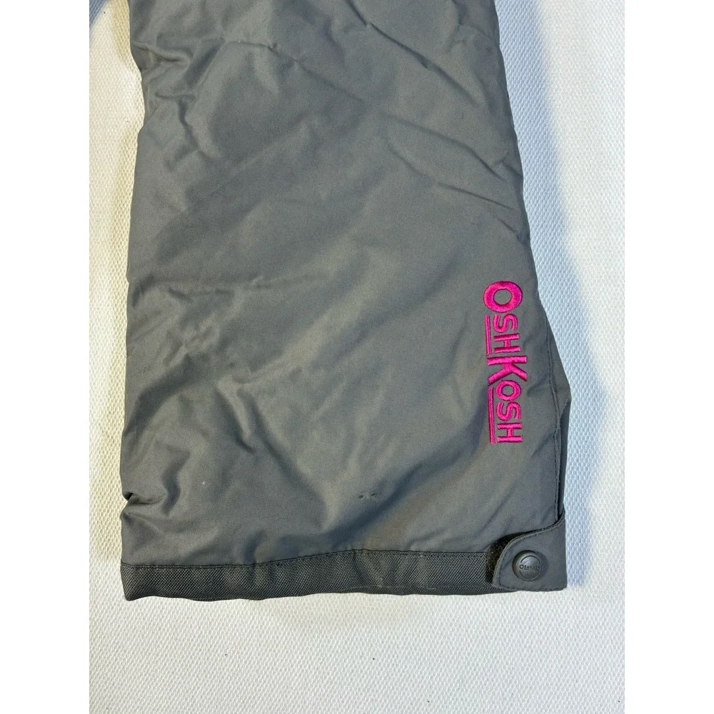 OshKosh B'gosh Girls Snow Bibs Size 7 Grey Pink Butterfly Print Lining Ski Pants